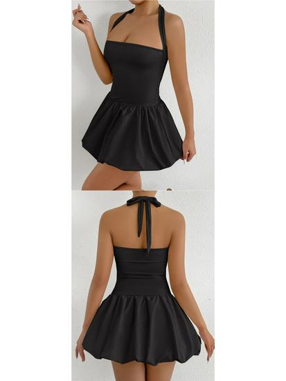 European & American Summer Pleated Backless Lace-up One-Shoulder Princess Dress