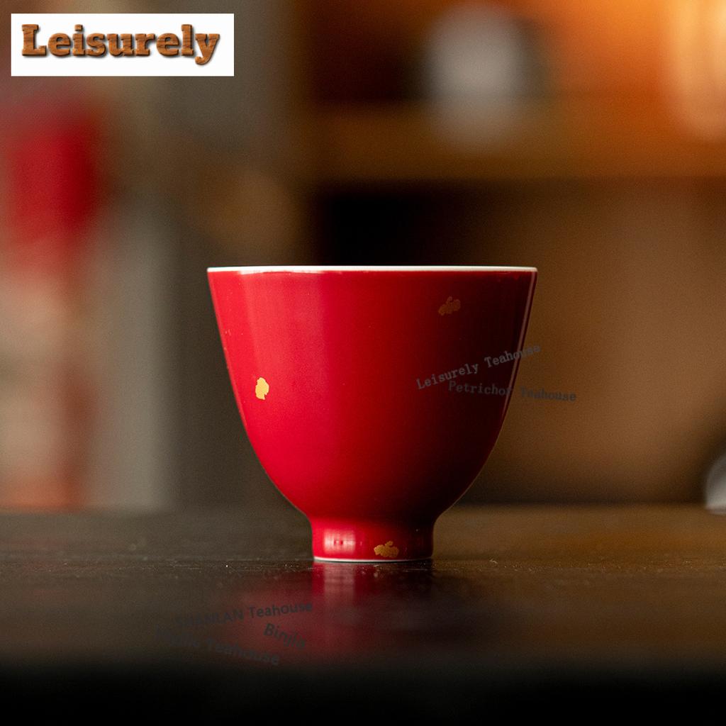 2pc/lot Sprinkle Gold Ruby Red Teacup Luxury Tea Bowl Mug Tea-tasting Fragrance Cup Jianzhan Master Cups Tea Ceremony Gift 60ml