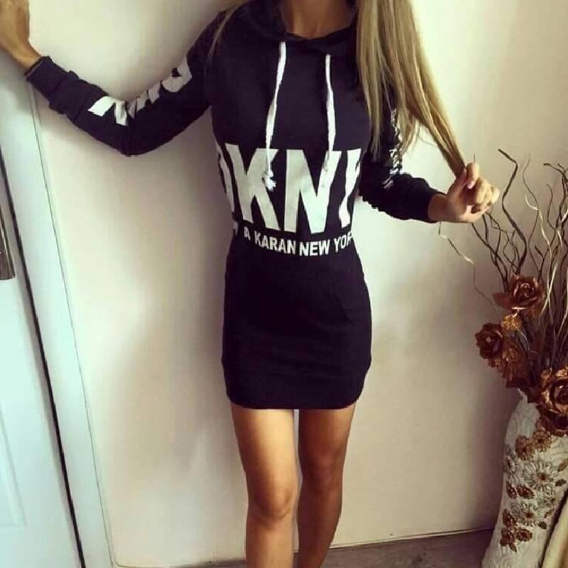 Womens Hoodie Dress With Letter Print Polyester Fabric For Street Style Fall Fashion