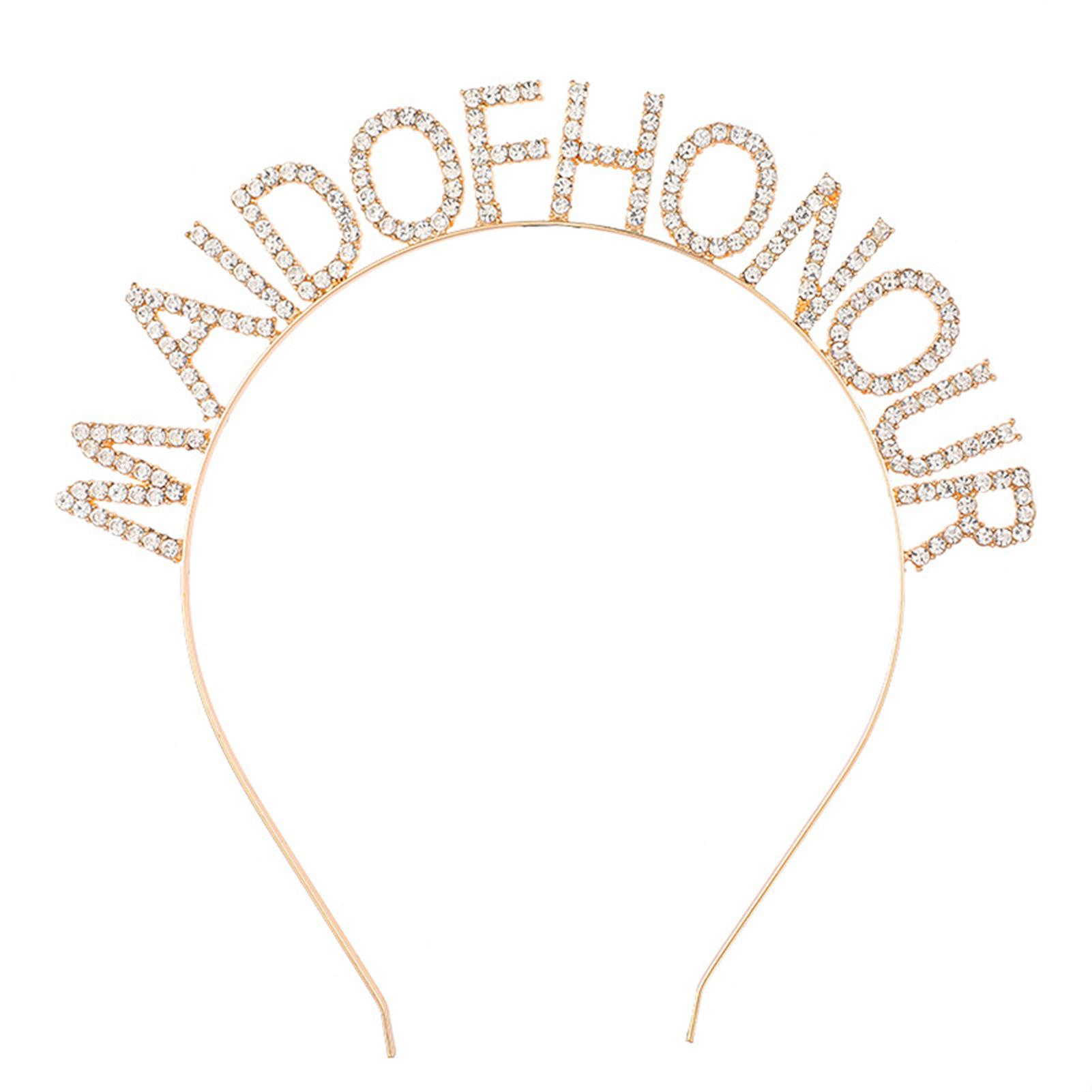 Bridesmaids Crown Sparkling Rhinestone Headband MAID OF HONOUR Hair Hoops for Women Wedding Party Hair Jewelry Accessories Gold Color