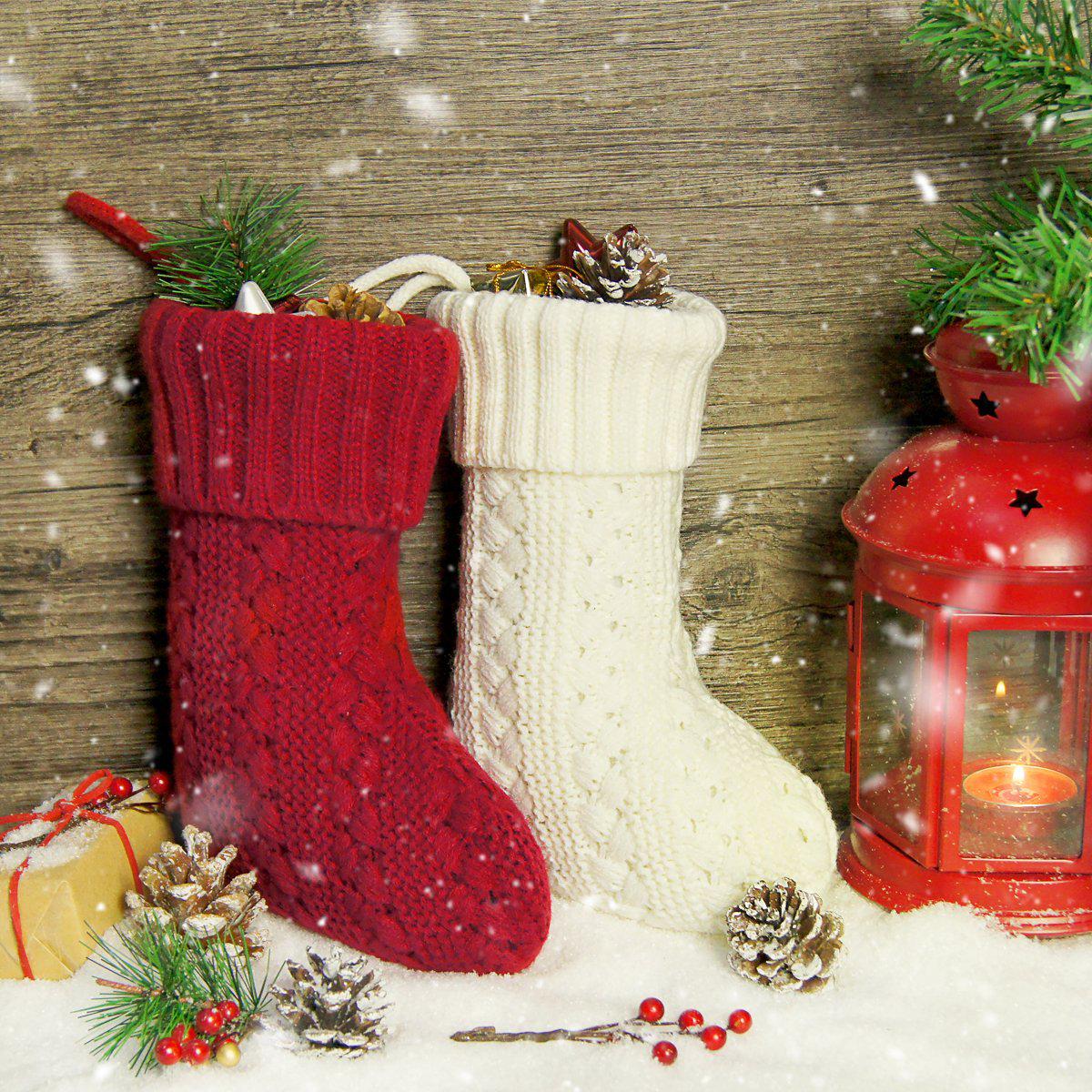Rustic Knit Christmas Stockings: Long Fireplace Hanging Socks, Tree Ornaments