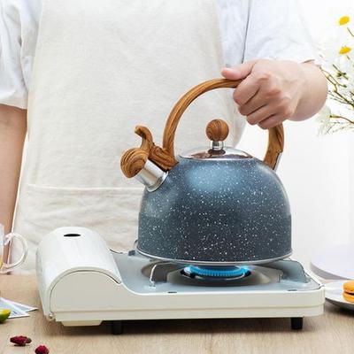 Tea Kettle Stovetop Whistling Premium Stainless Steel Teapot with Wood Grain Handle Suitable