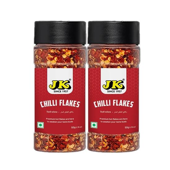 JK Red Chilli Flakes – Premium Spicy Seasoning for Cooking & Toppings, 50g | (Pack of 2)