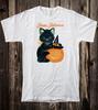 Retro Halloween Tee T Shirt Vtg Art White Cotton Cute Black Cat Jack O Lantern