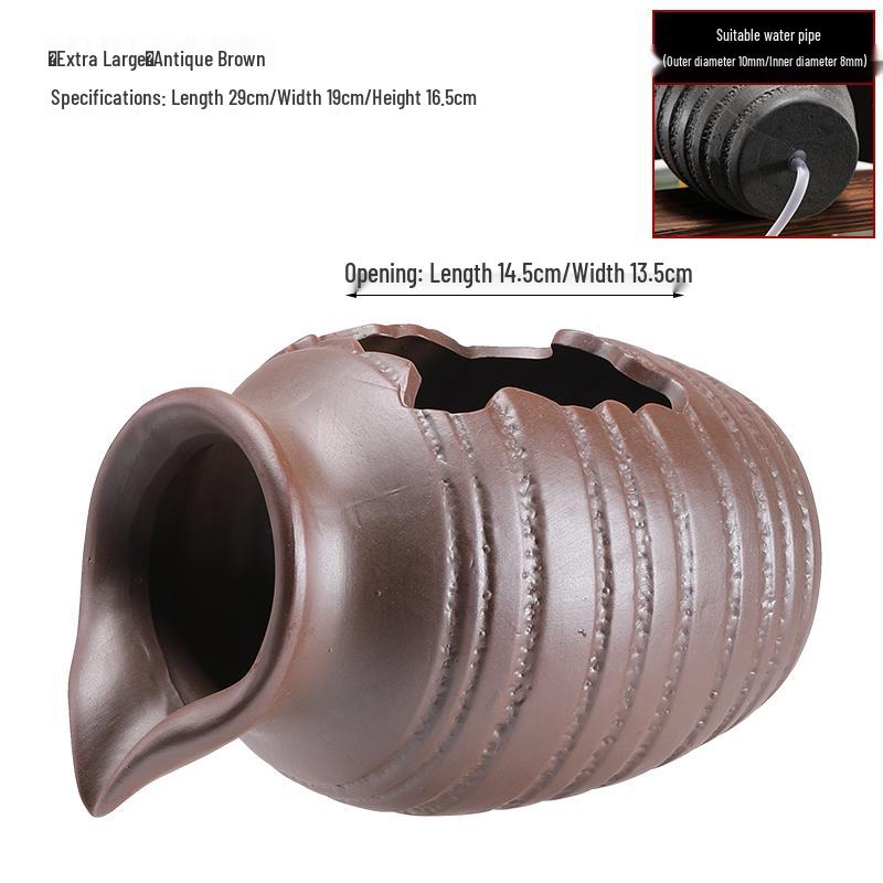 Eco Tank Pottery Jar: Ancient Flow Filtration Ornament for Oxygenating Fish, Courtyard Landscaping, and Fountain Decoration.