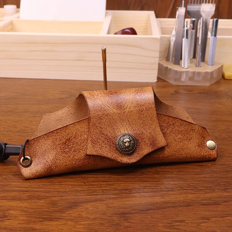 New Neck Hanging Handmade Vintage Vegetable Tanned Leather Sunglasses Bag with Tree Cream Cowhide Handmade Old Glasses Case
