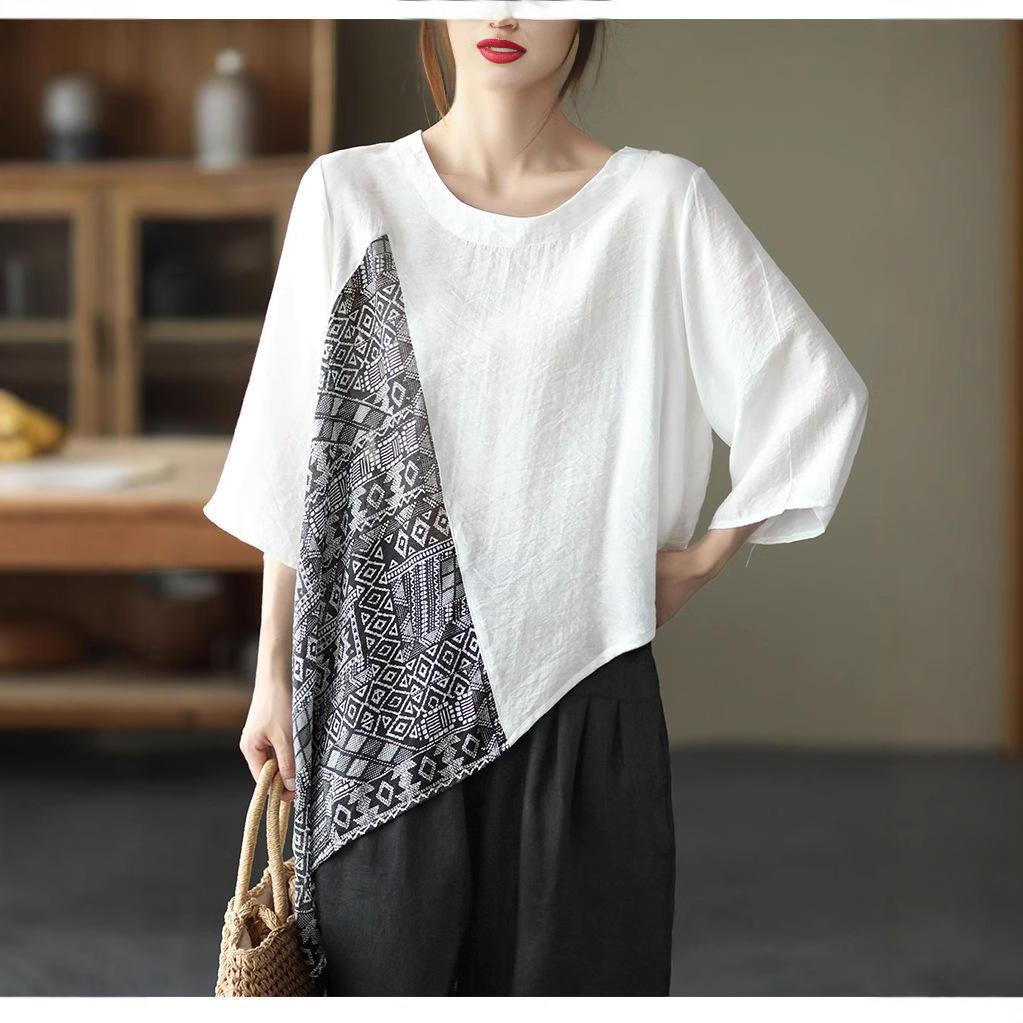 

Женская футболка больших размеров с нерегулярным коротким рукавом, летняя, контрастная, с винтажным принтом, свободного кроя, оверсайз XXXXL белый