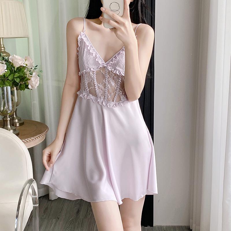 2025 Eisseide Damen Nachthemd Set: High-End, Langärmlig, Dünn, Zweiteilig, Europäischer & Amerikanischer Stil, Draußen tragbar