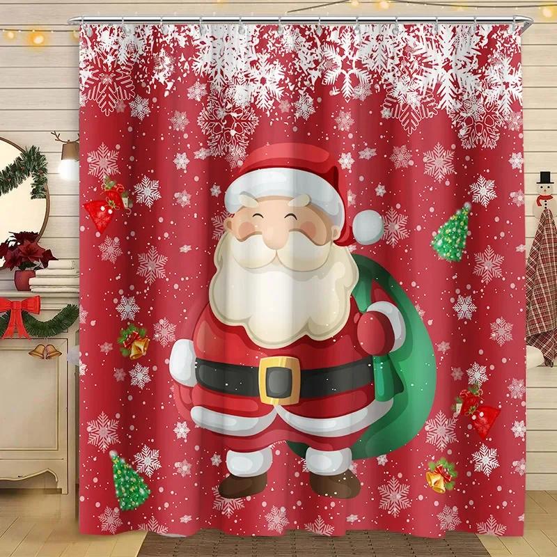 Christmas Shower Curtain Santa Claus Christmas Tree Cat Dog Winter Snowy Snowflake Home Polyester Fabric Bathroom Decor Curtai