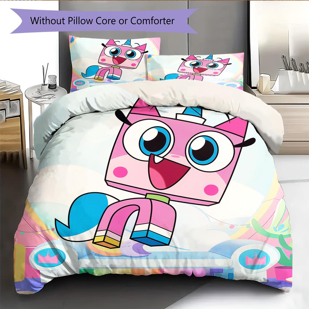 Unikitty! Pattern Bedding Quilt Set Home Decoration Gift (1 * duvet cover + 2 * pillowcase without core)