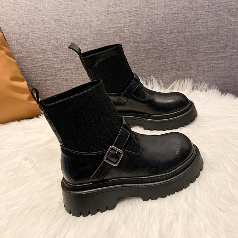 

Ботильоны на толстой подошве, облегающие, эластичные, трендовые, взрывные, уличные, женские носки, эластичные носки, обувь, британский стиль, весна и осень 40 чёрный