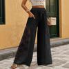 Sofort verfügbare Damen-Freizeithose in Unifarben mit weitem Bein und Spitzen-Patchwork-Detail