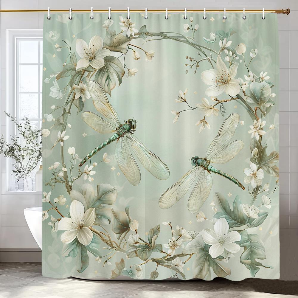 Beautiful Flowers Shower Curtain for Bathroom Blue Floral Romantic Wildflower Plants Nature Scenery Home Decor Curtain with Hook