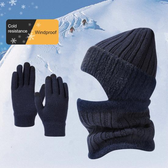 3-teiliges/Set Unisex Hut Schal Handschuhe Set Ohrenklappen Design Einfarbig Beanie Mütze Thermisch Plüsch