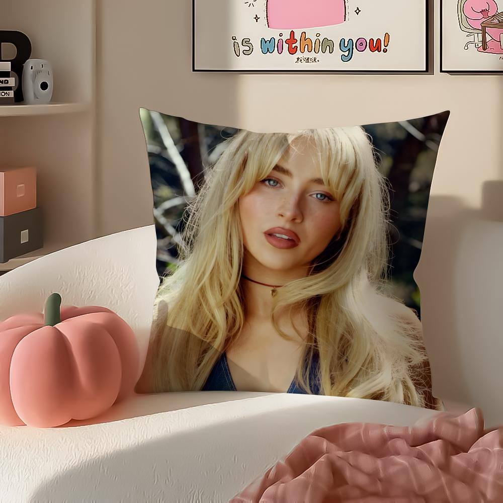 Modern Pop Beautiful Singer SSabrina Carpenter Cushion Cover Pillowcase Short Plush Invisible Zipper Room Sofa Cushion Cover