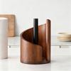 Mountain Paper Towel Holder Countertop with Wood Round Base And Iron Holder One-Hand Tearing Wood Paper Towel Holder for Kitchen Dining Room