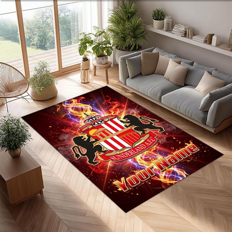 Sunderland FC Bedruckter Kristall-Samt-Teppich Rutschfester Kristall-Samt-Teppich für Sofa, Schlafzimmer, Innenbereich, Heimdekoration