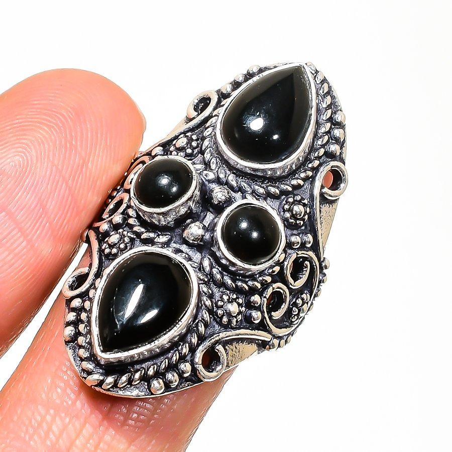 Natural Black Onyx Gemstone 925 Sterling Silver Jewelry Ring Size 9 w7B48