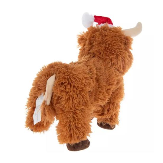 Elektrisches Plüsch Hochlandrind mit Weihnachtsmannmütze Weiche Ziege Stofftier Weihnachtsfeiertagsdekoration Niedliches Stressabbau-Geschenk für Kinder Familie