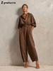 Autumn New Arrivals Women's Linen Casual Long Sleeve Jumpsuit