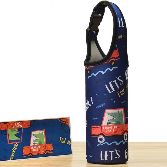 Yousheng Vacuum Cup Sleeve Thickened Elastic Anti-fall with Shoulder Strap Cartoon Printing Portable Water Bottle Case for Outdoor