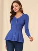 Allegra K Peplum Knit Long Solid Size L Women's Sweater, Sleeve, Color, Ribbed, Casual, Blue,