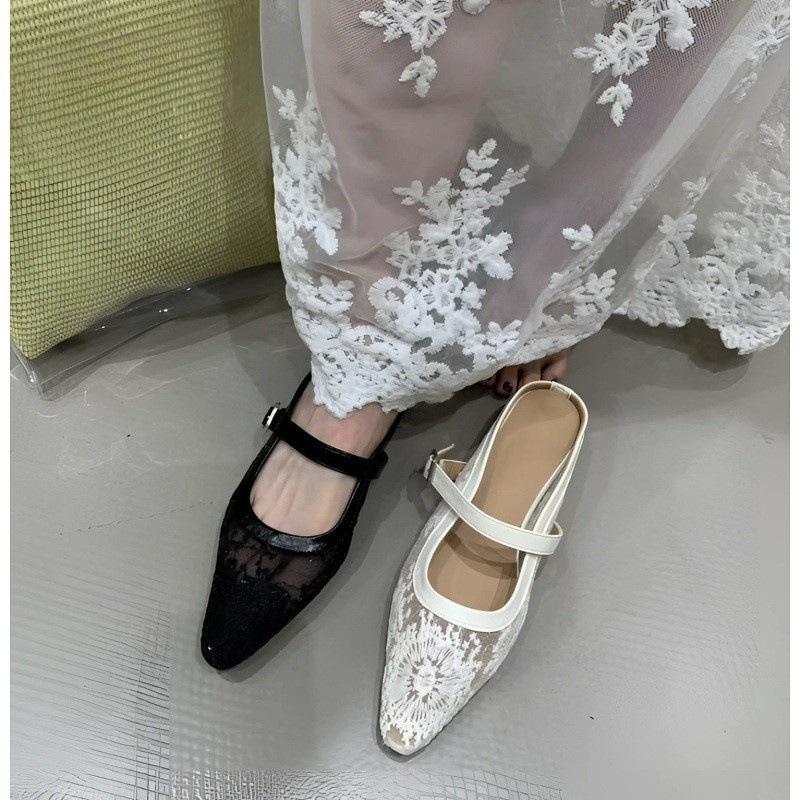 New Mesh Lace Bag Head Half Slippers Women Summer Wear Half Single Shoes Cool Slippers
