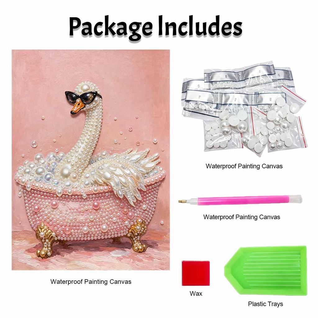 DIY Framed Pearl Painting Kit with Elegant Swan in Bathtub 5D Sparkling Bead Art Canvas Ready to Display Home Decor Modern Gift Idea