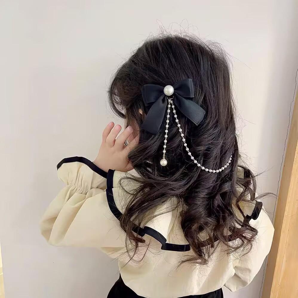 Elegant Pearl Bow Tassel Hair Clip Solid Velvet Hair Claw Children Princess Best Hairpins New Fashion Beauty Hair Accessories