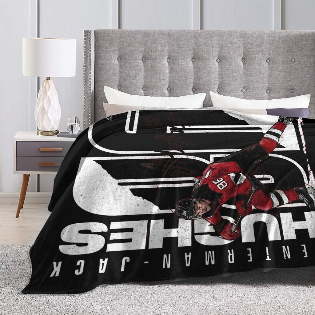 Jack Hughes New Jersey Hockey Blankets Flannel Printed Portable Warm Throw Blanket for Bed Office Bedspreads