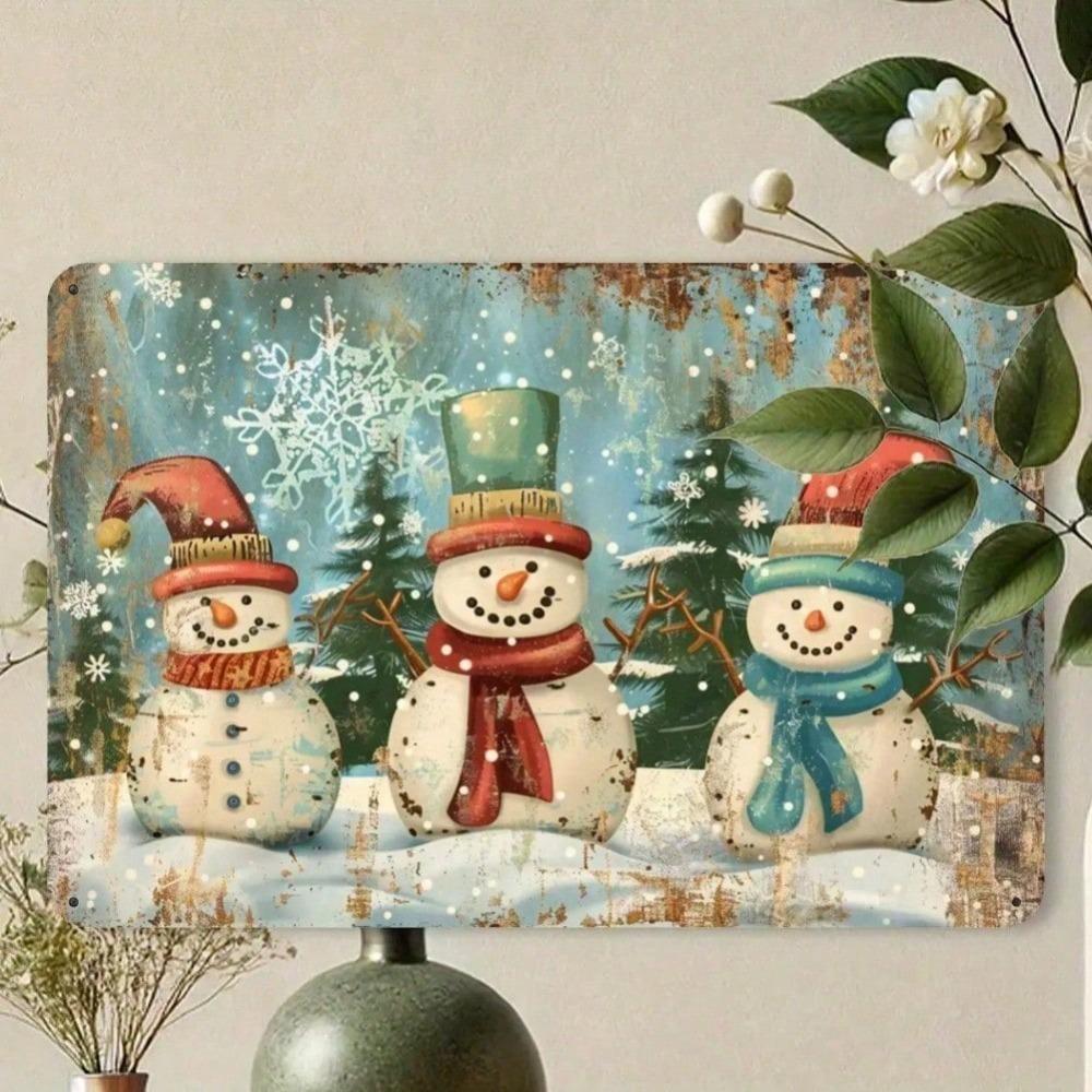 Vintage Snowman Metal Sign Iron Wall Art Rustic Tin Painting Decor for Home Garage Cafe Indoor Outdoor