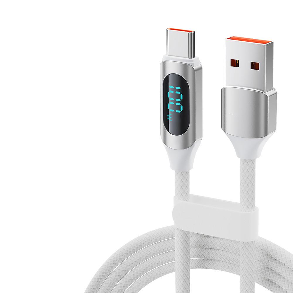 120W Super Fast Type-C Charging Cable with Digital Display for Apple 15/16 & Huawei Honor 6A