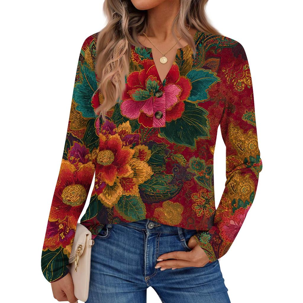 Women's Print Long Sleeve Shirts Elegant Casual Tops Trendy Shirts Tops