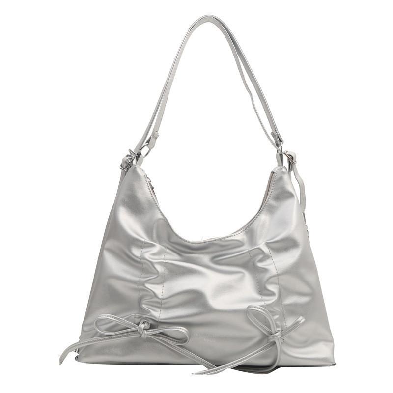 Fashionable Butterfly Bow Large Capacity Shoulder Bag 2024 Spring New Korean Style Street Trend Pu Tote Bag серебряный