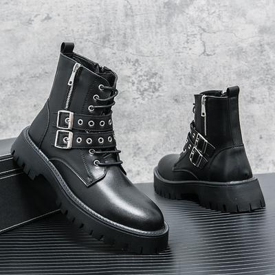 Autumn Winter 2024 High Quality Black Men's Boots Fashion Buckled Comfortable Boot Man Platform Motorcycle Leather Boots for Men