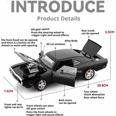 1:24 Alloy Charger GTR SKYLINE Cars Models Diecast Toys Wheel Pull Back Miniature Car with Light Music Vehicles Collectible Item