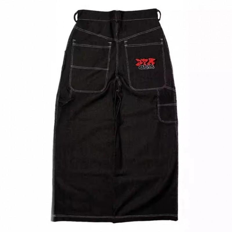 Mens Gothic Streetwear Denim Pants Loose Straight Cut Water Washed Cotton Jeans Youth