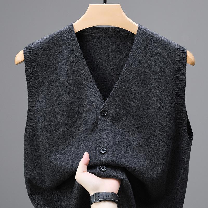 Men Autumn Sleeveless Single Breasted Pullover Vests Knitted Work Sweater
