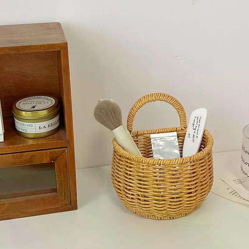 Kitchen Storage Basket With Handle Cute Wall Hanging Woven Basket Kawaii Hanging Storage Basket Kitchen Sundries Organizer