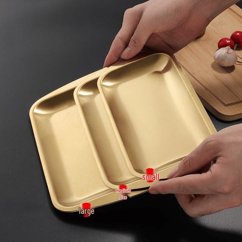 ZISIZ Gold Stainless Steel 3-Compartment Salad Snack Plate (2-Pack)