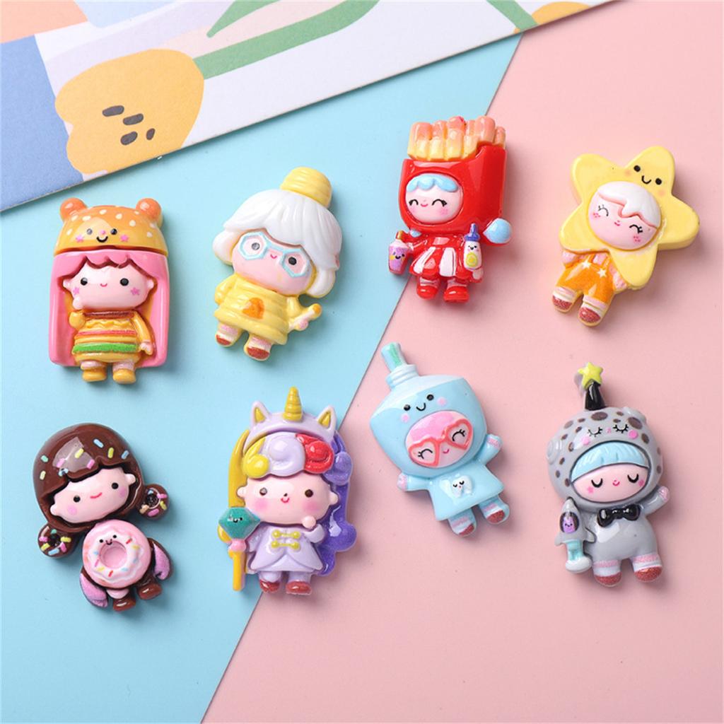 5PCS Resin Colorful Princess Burger Donut Star Cartoon Man Flat Back Stone Figurines Scrapbook DIY Bow Decor Accessories Crafts
