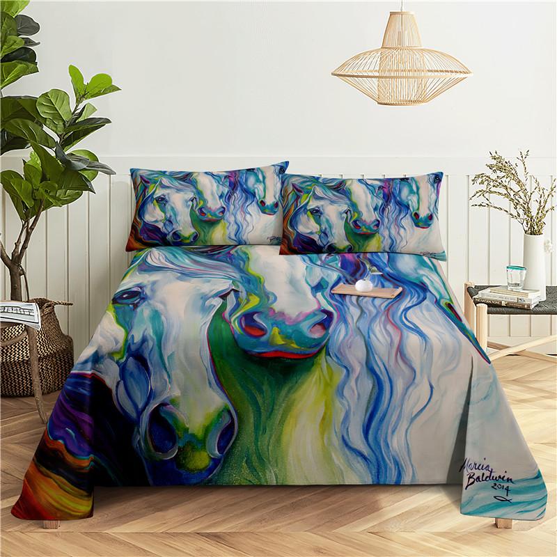 Cartoon Wolves 0.9/1.2/1.5/1.8/2.0m Digital Printing Polyester Bed Flat Sheet With Pillowcase Print Bedding Set