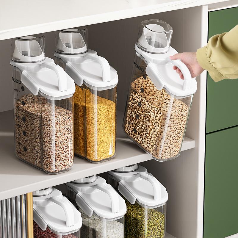 Japanese Style Transparent Rice Storage Jar with Measuring Cup, Moisture-Proof, Portable, for Home Kitchen Grain Storage