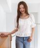HYFVE Square Neck Shirred Ribbon Puff Blouse