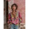 Camicetta da Donna Scollo a V Manica Lunga Vestibilità Regolare Casual Stampa Floreale Camicia Boemia