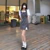 Dress women's short sleeves 2026 summer new sweet and spicy style gray slim splicing design fake two-piece short skirt