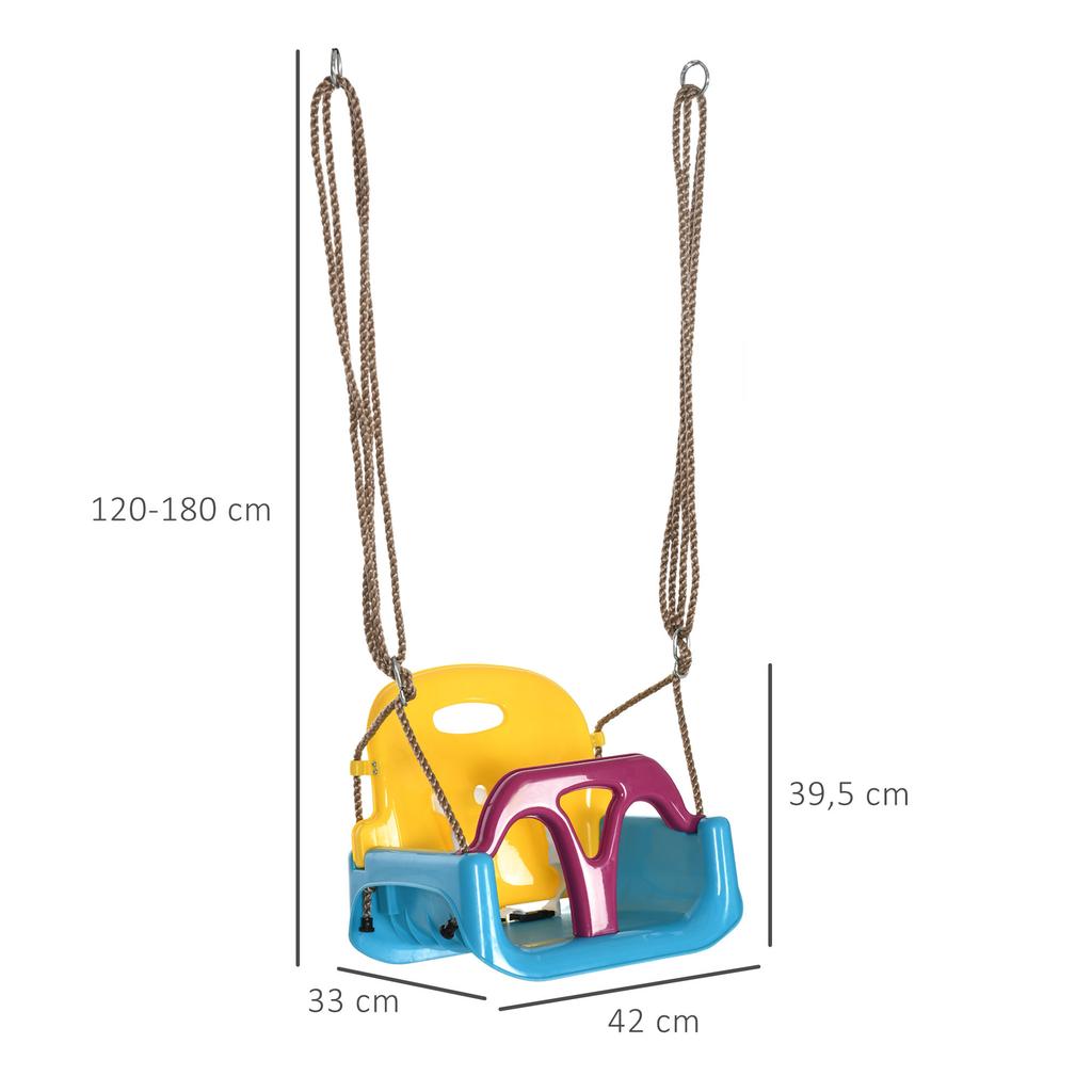 3 in 1 Detachable Kids Swing Seat with Seatbelt. Adjustable Rope for Indoor. Outdoor. Light Blue