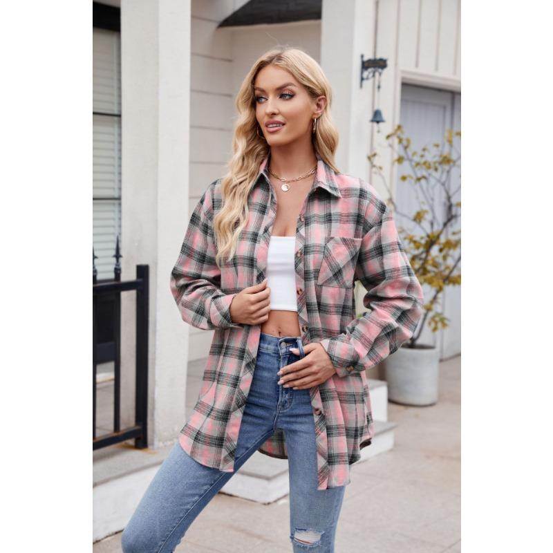Women S Casual Loose Plaid Long Sleeve Shirt For Autumn Winter