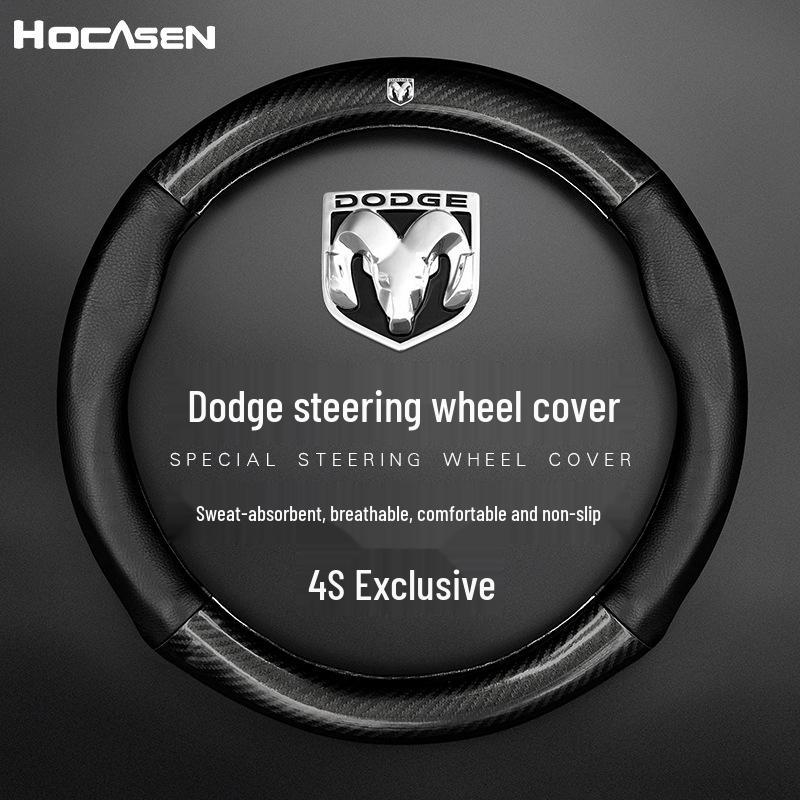 Dodge Lenkradbezug - Echtes Leder & Kohlefaser, Universelle Passform für alle Jahreszeiten
