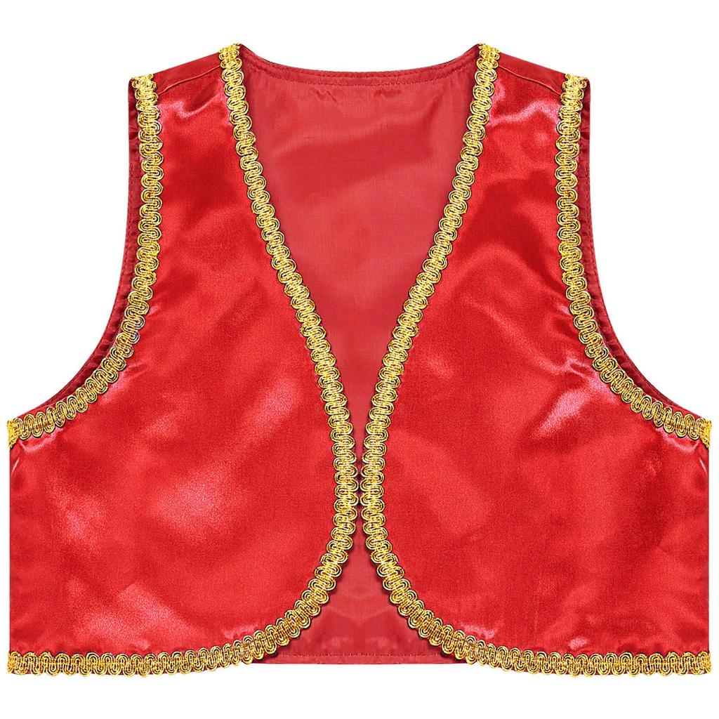 Jongens Arabische Prins Kostuum Open Voorzijde Gouden Mouwloos Vest Halloween Cosplay Fancy Dress Up